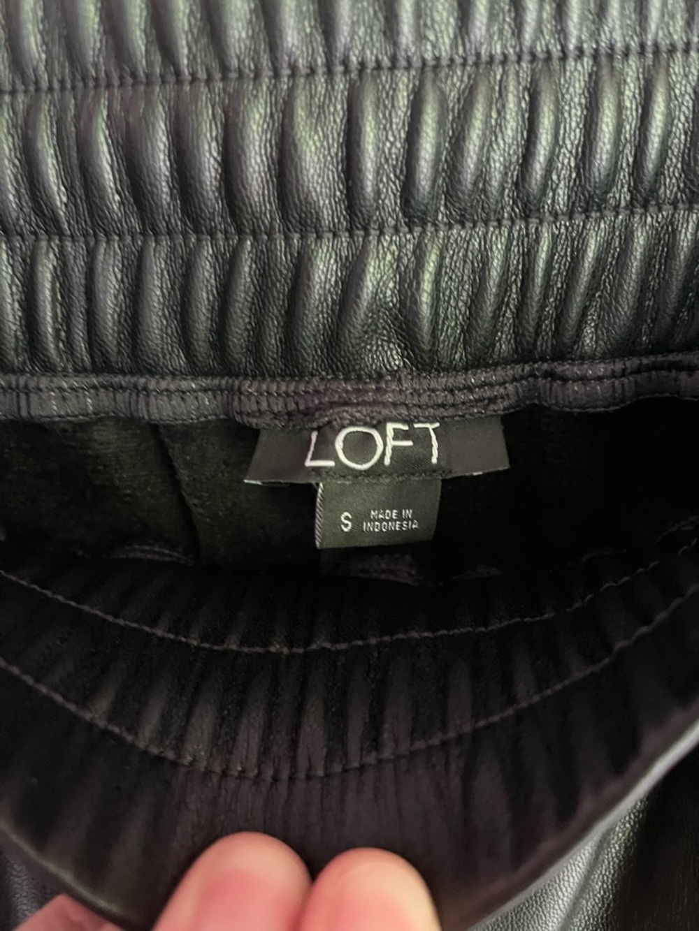 LOFT Black Faux Leather Joggers with Drawstring - Picture 3 of 3